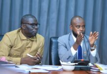 Government to introduce Electronic Monitoring systems for drivers. Committee chair, Hon. Mpaka (R) with his deputy, Hon. William Tiyo during their meeting with Works Ministry officials